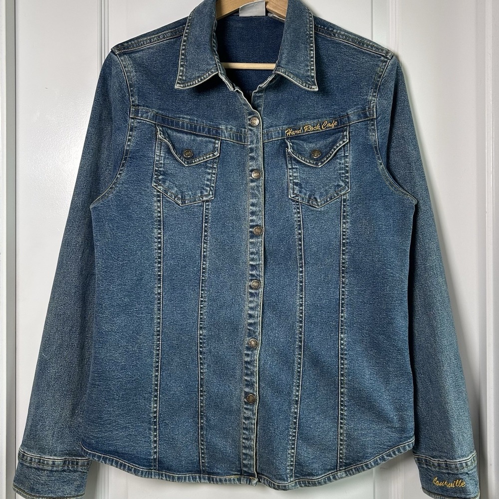 Hard Rock Cafe Louisville Vintage 90s Embroidered Mid Wash Denim Trucker Jacket